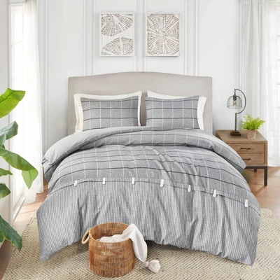 Madison Park 3pc Full/Queen Oakdale Faux Linen Jacquard Duvet Cover Set Gray 3 Madison Park 3pc Full/Queen Oakdale Faux Linen Jacquard Duvet Cover Set Gray - Image 3