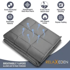 RELAX EDEN Adult Breathable Cotton Weighted Blanket With Removable Grey Duvet Cover, 60 X 80 Inch, 20 Pounds, Made W/Polyester And Glass Beads, Grey -Bedding Discount Store GUEST 9b992431 d0cf 4353 8e72 c1b4c3213184