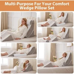 Dyonery 4PCS Wedge Pillow Set For After Surgery, For Back Pain Relief, Recovery, Acid Reflux, Snoring, Body Pillow, Leg, Shoulder Support, White/Grey -Bedding Discount Store GUEST 9d307472 4459 4004 869b a1d457528e15