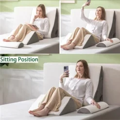 Dyonery 4PCS Wedge Pillow Set For After Surgery, For Back Pain Relief, Recovery, Acid Reflux, Snoring, Body Pillow, Leg, Shoulder Support, White/Grey -Bedding Discount Store GUEST 9e48f686 e99c 41e7 9381 bb9c3393ffa2