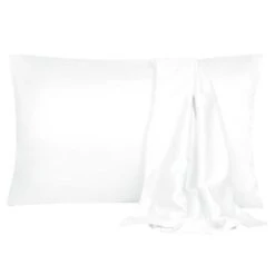 2 Pcs Silky Satin Soft Envelope Design Pillow Case Snow White - PiccoCasa