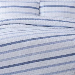 Waffle Stripe Quilt Set Blue/White - Truly Soft