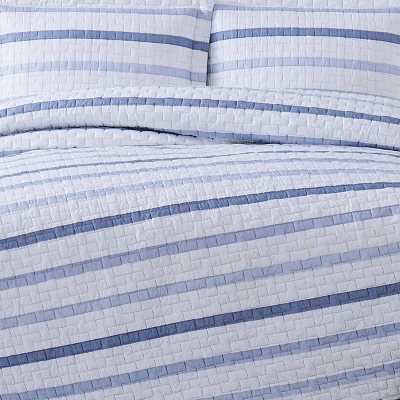 Waffle Stripe Quilt Set Blue/White - Truly Soft 1 Waffle Stripe Quilt Set Blue/White - Truly Soft