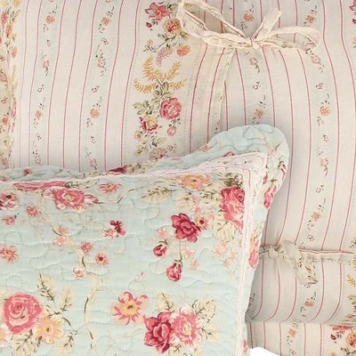 Greenland Home Antique Rose Floral Pinstripe With Dainty Scrolling Embellishments Sham Standard Blue 4 Greenland Home Antique Rose Floral Pinstripe With Dainty Scrolling Embellishments Sham Standard Blue - Image 4