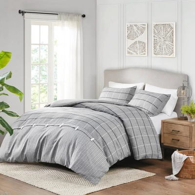 Madison Park 3pc Full/Queen Oakdale Faux Linen Jacquard Duvet Cover Set Gray 1 Madison Park 3pc Full/Queen Oakdale Faux Linen Jacquard Duvet Cover Set Gray