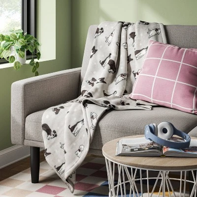 Novelty Recycled Printed Dogs Plush Throw Blanket Beige 1 Novelty Recycled Printed Dogs Plush Throw Blanket Beige