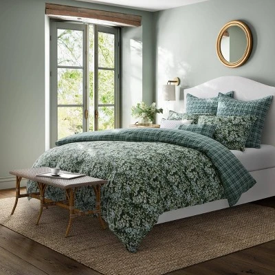 Laura Ashley 7pc Bramble Floral 100% Cotton Comforter Sham Bonus Set Green 2 Laura Ashley 7pc Bramble Floral 100% Cotton Comforter Sham Bonus Set Green - Image 2