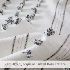 Cotton Duvet Cover Queen Size, 3Pcs Yarn-Dyed Tufted Dots Jacquard Duvet Cover Set