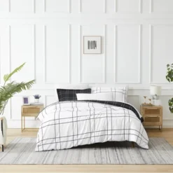 Southshore Fine Living Urban Grid Oversized Reversible Ultra-soft Duvet Cover Set With Shams