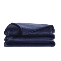Truly Soft Velvet Plush Family Blanket Navy: 120x120" Microplush, Machine Washable, All Ages