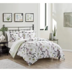 Everly Green Reversible Watercolor Floral Print Duvet Cover Set Multicolor By Chic Home