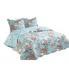 J&V TEXTILES Full/Queen Reversible Printed Quilt Set Bed Blankets Light Blue/White