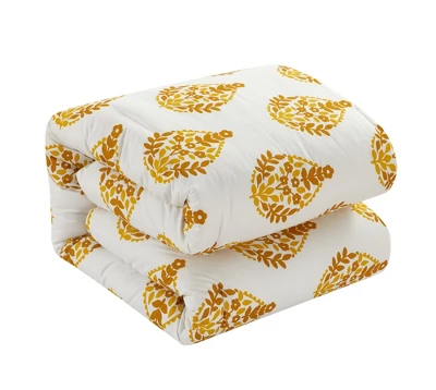 Chic Home Amelia 7 Piece Duvet Cover Set Floral Medallion Print Design Bed In A Bag Bedding With Zipper Closure Yellow 3 Chic Home Amelia 7 Piece Duvet Cover Set Floral Medallion Print Design Bed In A Bag Bedding With Zipper Closure Yellow - Image 3