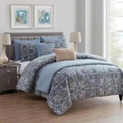 8pc Valore Medallion Coordinating Comforter And Quilt Set Blue - VCNY -Bedding Discount Store GUEST c8ec96fc 1023 475e 975c 41c0034ad728