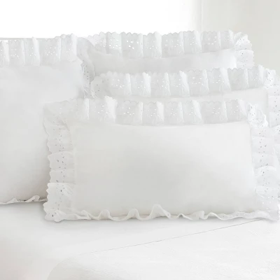 2pk Standard Eyelet Ruffled Sham White - Fresh Ideas: Poplin Texture, Machine Washable, No Fill, Envelope Closure 3 2pk Standard Eyelet Ruffled Sham White - Fresh Ideas: Poplin Texture, Machine Washable, No Fill, Envelope Closure - Image 3