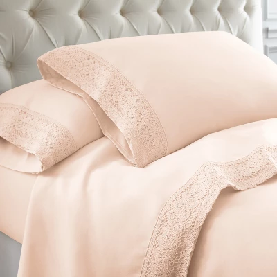 3 Or 4 Piece Chochet Lace Microfiber Sheet Set. 1 3 Or 4 Piece Chochet Lace Microfiber Sheet Set.
