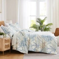 Southshore Fine Living Tropic Leaf Blue Oversized Reversible Ultra-soft Duvet Cover Set With Shams