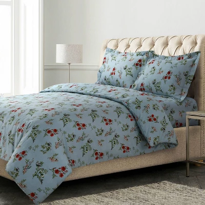 Leilani Floral Printed Flannel Oversized Duvet Cover Set - Tribeca Living 1 Leilani Floral Printed Flannel Oversized Duvet Cover Set - Tribeca Living