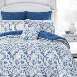Laura Ashley Elise 100% Cotton Duvet Cover Bonus Set Blue