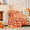 Snuggle Sac Ultra-Soft Microfiber Fall Checkered Pumpkin Maple Leaf Throw Blanket, Seasonal Decorative Accent