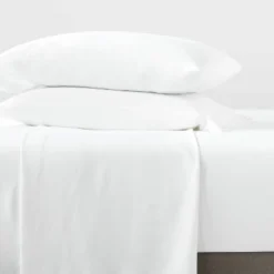 New Arrival 7 Full Garment Washed Microfiber Solid Sheet Set White - Room Essentials™