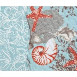 J&V TEXTILES Twin Reversible Printed Quilt Set Bed Blankets Light Blue/White