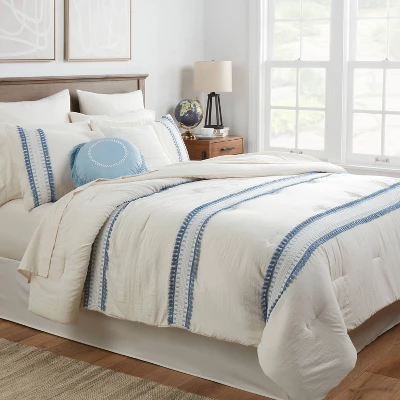 12pc Embroidered Fringe Stripe With Tassels Comforter & Sheet Bedding Set - Threshold™ 1 12pc Embroidered Fringe Stripe With Tassels Comforter & Sheet Bedding Set - Threshold™