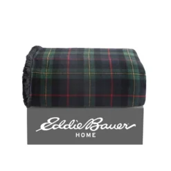 50"x60" Mountain Pine Throw Blanket Tartan Green - Eddie Bauer: Cotton Flannel, Lightweight, Machine Washable