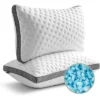 FONTOI 1 Pack Cooling Pillow Queen Size, All-Season Comfort, Perfect For Home, Hotel, Cooling&Smooth Washable Cover, White&Gray, 17.8"*5.9"*31.5"