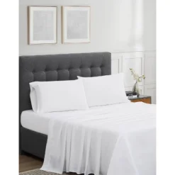 Badgley Mischka Standard 300TC Tencel Pillowcase Pair White: Cotton Faux Silk, Machine Washable, Envelope Closure