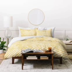 Little Arrow Design Co Stripes Diagonal Duvet Set Yellow - Deny Designs