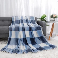 PiccoCasa Flannel Pom-Pom Tartan Checkered Fleece Throw Blanket 1Pc -Bedding Discount Store GUEST e9be638f 2946 4a5b a4ff 14e8de58814a