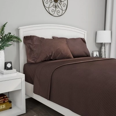Hastings Home Twin Size Brushed Microfiber 3 Piece Embossed Checkered Bed Sheet And Linen Set With Stain Resistant Fitted And Flat Sheets - Brown 1 Hastings Home Twin Size Brushed Microfiber 3 Piece Embossed Checkered Bed Sheet And Linen Set With Stain Resistant Fitted And Flat Sheets - Brown