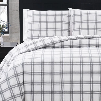 Plaid Flannel Duvet Set - London Fog 1 Plaid Flannel Duvet Set - London Fog