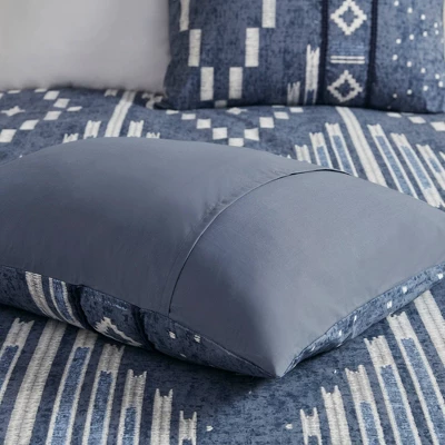Inari Cotton Printed Duvet Cover Set With Trims Indigo Blue - Ink+Ivy 6 Inari Cotton Printed Duvet Cover Set With Trims Indigo Blue - Ink+Ivy - Image 6