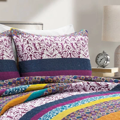 Lush Décor 3pc Boho Stripe Reversible Oversized Cotton Quilt Set 2 Lush Décor 3pc Boho Stripe Reversible Oversized Cotton Quilt Set - Image 2