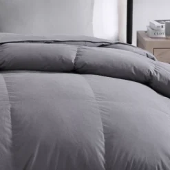 Hotel Laundry Full/Queen Charcoal Feather And Down Comforter: Hypoallergenic, 233 Thread Count, 100% Cotton Shell