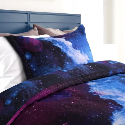PiccoCasa Polyester Galaxy Sky Cosmos Night Bedding Sets 2 Pcs Including 1 Duvet Cover & 1 Pillow Sham Single Sky Blue 2 PiccoCasa Polyester Galaxy Sky Cosmos Night Bedding Sets 2 Pcs Including 1 Duvet Cover & 1 Pillow Sham Single Sky Blue - Image 2