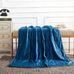 48" X 72" 15lbs Faux Mink Plush Weighted Blanket Navy - Dream Theory