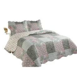 J&V TEXTILES King Reversible Printed Quilt Set Bed Blankets