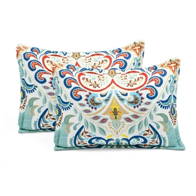 Lush Décor 3pc Boho Chic Reversible Oversized Cotton Quilt Set Seafoam/Red 6 Lush Décor 3pc Boho Chic Reversible Oversized Cotton Quilt Set Seafoam/Red - Image 6