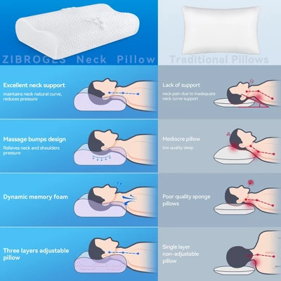 Zibroges Bed Pillow, Cervical Pillow For Neck Pain Relief, Memory Foam Neck Pillow, Contour Cooling Pillow, Adjustable Orthopedic Sandwich Pillow 2 Zibroges Bed Pillow, Cervical Pillow For Neck Pain Relief, Memory Foam Neck Pillow, Contour Cooling Pillow, Adjustable Orthopedic Sandwich Pillow - Image 2