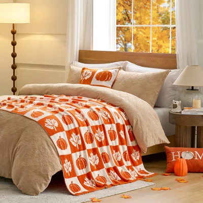 Snuggle Sac Ultra-Soft Microfiber Fall Checkered Pumpkin Maple Leaf Throw Blanket, Seasonal Decorative Accent 2 Snuggle Sac Ultra-Soft Microfiber Fall Checkered Pumpkin Maple Leaf Throw Blanket, Seasonal Decorative Accent - Image 2