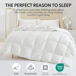 Zibroges King Size Down Feather Comforter - High Fill Power All-Season Duvet Insert, Ultra-Soft Hotel-Quality Bedding (106”x90”)