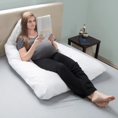 Hastings Home U-Shaped Full-Body Support Pregnancy Pillow With Zippered Cover - White, 60" X 38" 4 Hastings Home U-Shaped Full-Body Support Pregnancy Pillow With Zippered Cover - White, 60" X 38" - Image 4