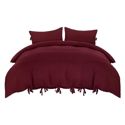 3 Pcs 110gsm Brushed Microfiber Solid Color Bohemian Theme Washable Duvet Cover Bedding Sets - PiccoCasa 1 3 Pcs 110gsm Brushed Microfiber Solid Color Bohemian Theme Washable Duvet Cover Bedding Sets - PiccoCasa